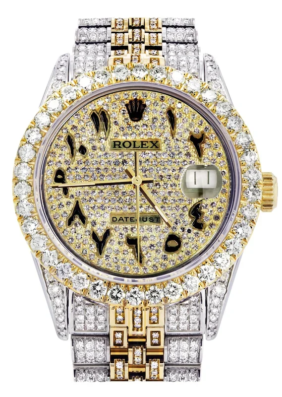 Iced Out Rolex Datejust 36 MM | Two Tone | 10 Carats of Diamonds | Full Diamond Arabic Diamond Dial