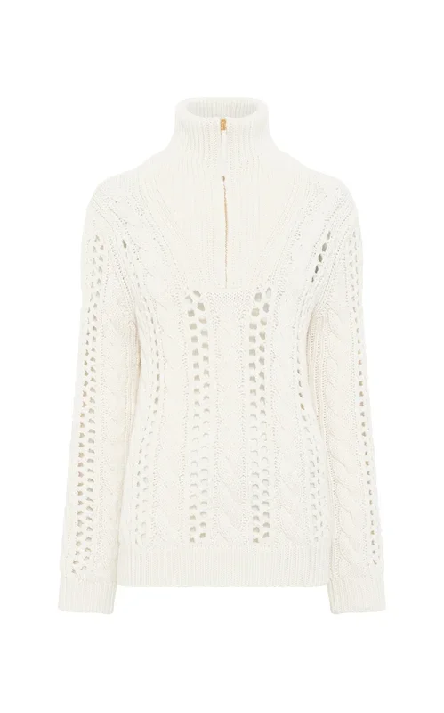 Idris Knit Mock Funnel Neck in Ivory Cashmere