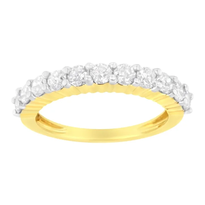 IGI Certified 1.0 Cttw Diamond 10K Yellow Gold Prong Set Fluted Band Style Wedding Ring (J-K Color, I1-I2 Clarity)