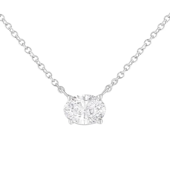 IGI Certified 10K White Gold 1/2 cttw Lab Grown Oval Shape Solitaire Diamond East West 18″ Pendant Necklace (E-F Color, VS1-VS2 Clarity)