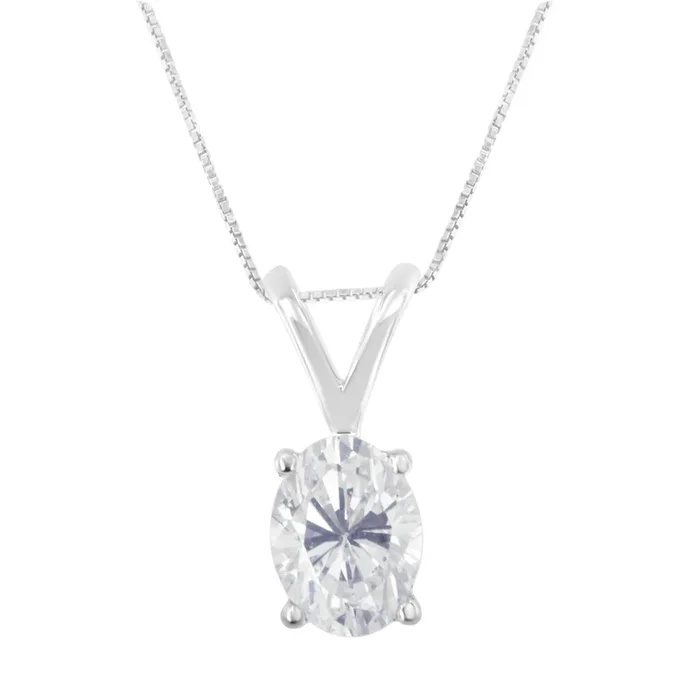 IGI Certified 10K White Gold 3/8 cttw Prong Set Diamond Oval Pendant Necklace (I-J Color, I1 Clarity) – Size 18″