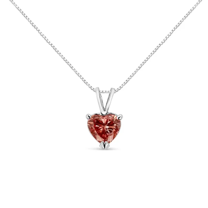 IGI Certified 14K White Gold Martini Set 1.00 Cttw Lab Grown Pink Heart Diamond Solitaire 18″ Pendant Necklace (Pink Color, SI2 Clarity)