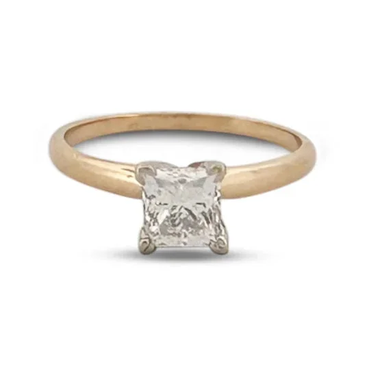 IGI Graded 1.00ct Princess Cut Natural Diamond Solitaire Engagement Ring in 14k Two-tone Gold