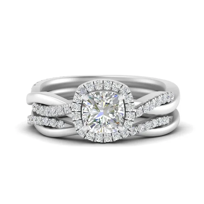 Infinity Halo Cushion Cut Diamond Wedding Set