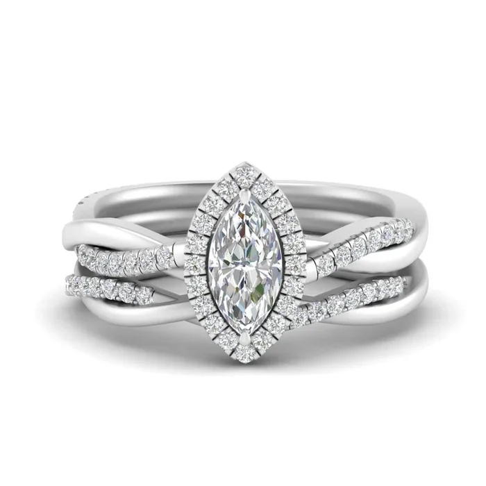 Infinity Halo Marquise Cut Diamond Wedding Set