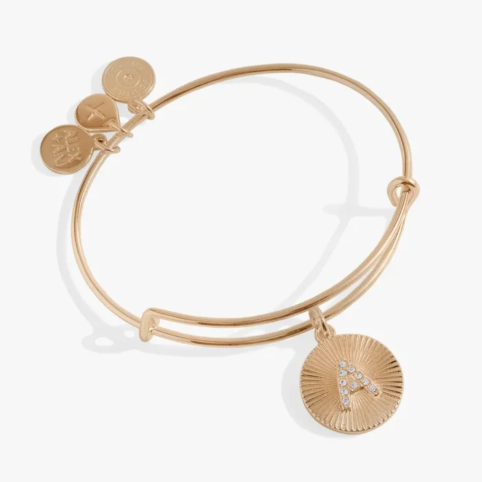 Initial A Pave Starburst Texture Bangle