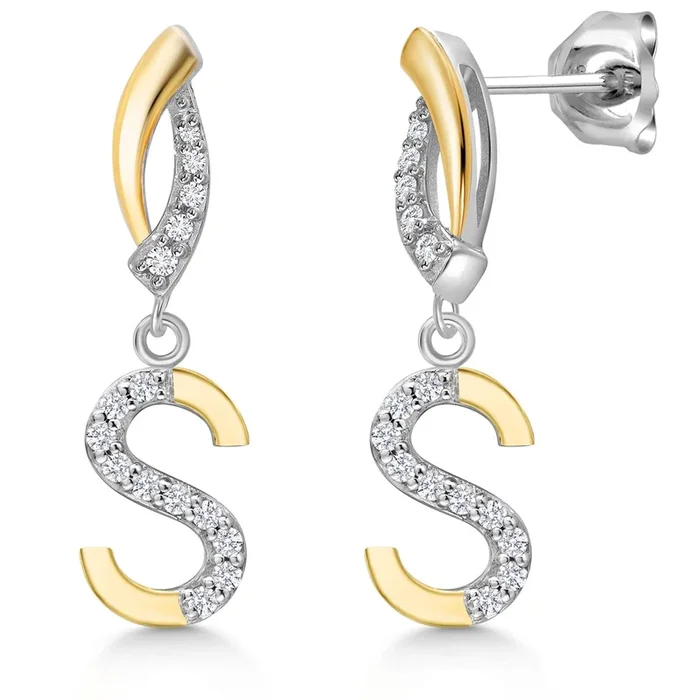 Initial Earrings Letter A to Z Alphabet | 10K Yellow Gold and 925 Sterling Silver | White Lab Grown Diamond | Gift Women Mother’s Day Wife Mom Girlfriend Anniversary Birthday | By Keren Hanan
