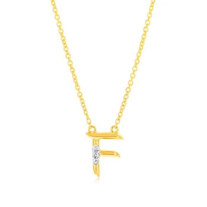 Initial F Diamond Pendant in 9ct Yellow Gold