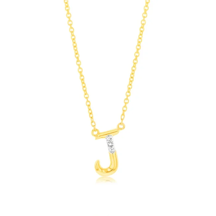 Initial J Diamond Pendant in 9ct Yellow Gold