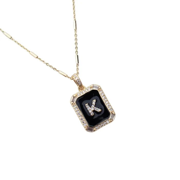 Initial Tile Necklace Ink Letter K