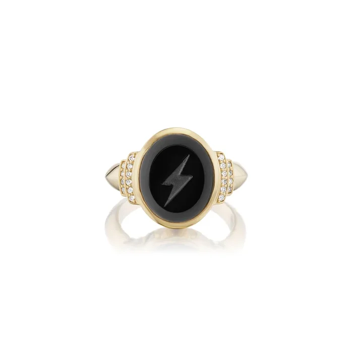 Intaglio Lightning Bolt Motif Signet Ring