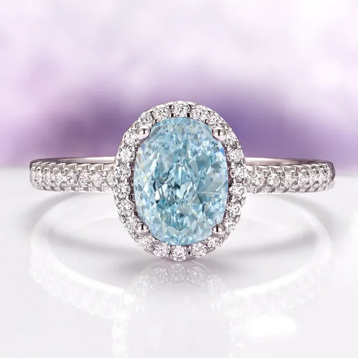 Iris Oval Aquamarine Engagement Ring in 14K White Gold
