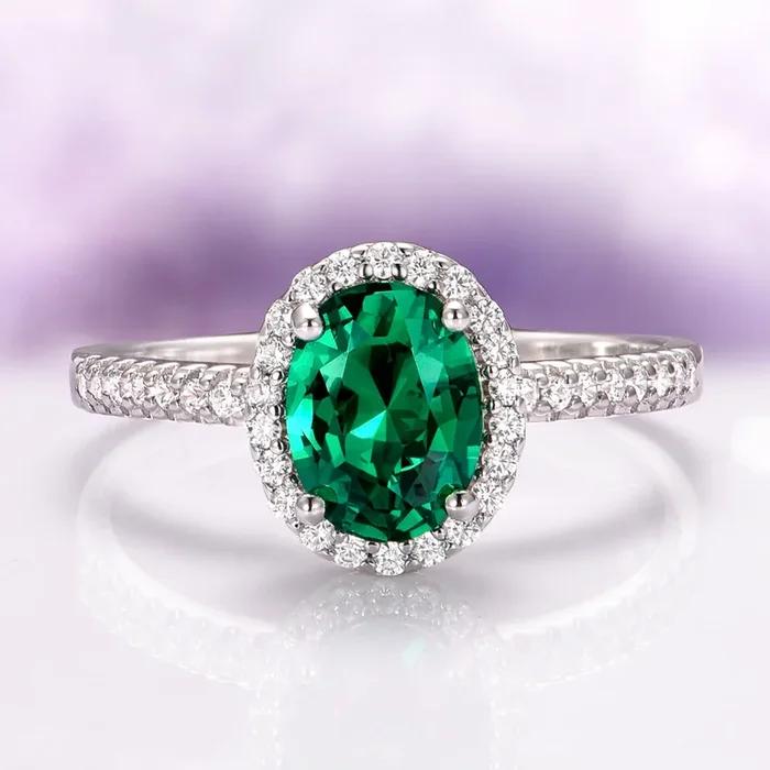 Iris Oval Emerald Engagement Ring in 14K White Gold