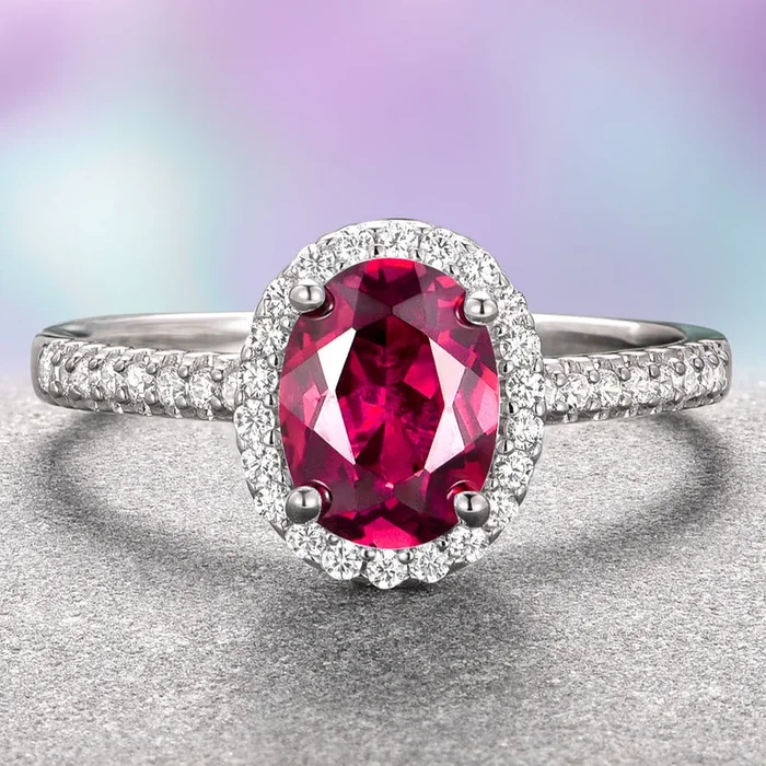 Iris Oval Ruby Engagement Ring- 14K White Gold