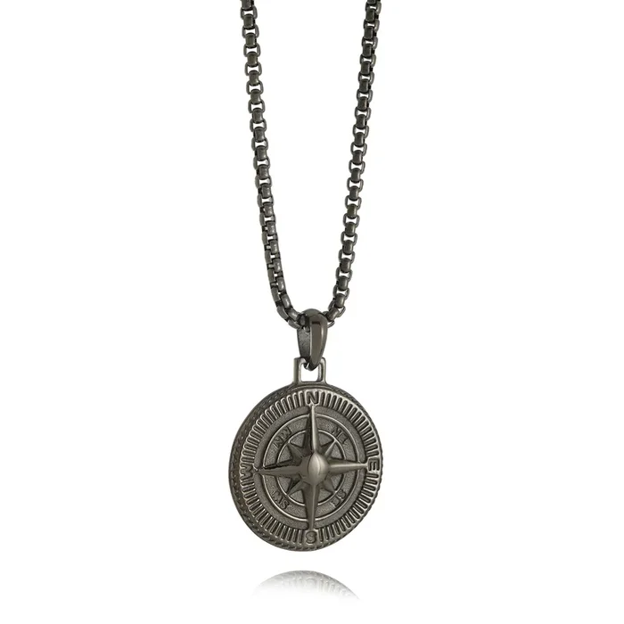 Italgem 22″ Men’s IP Steel Compass Pendant