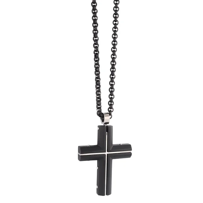Italgem 22″ Men’s IP Steel Cross Pendant