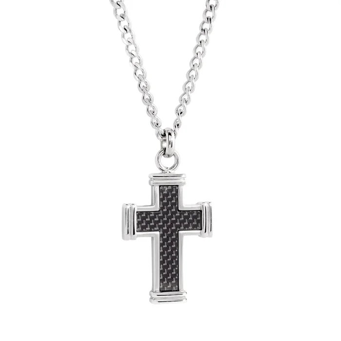Italgem 22″ Men’s Steel Carbon Fiber Cross Pendant