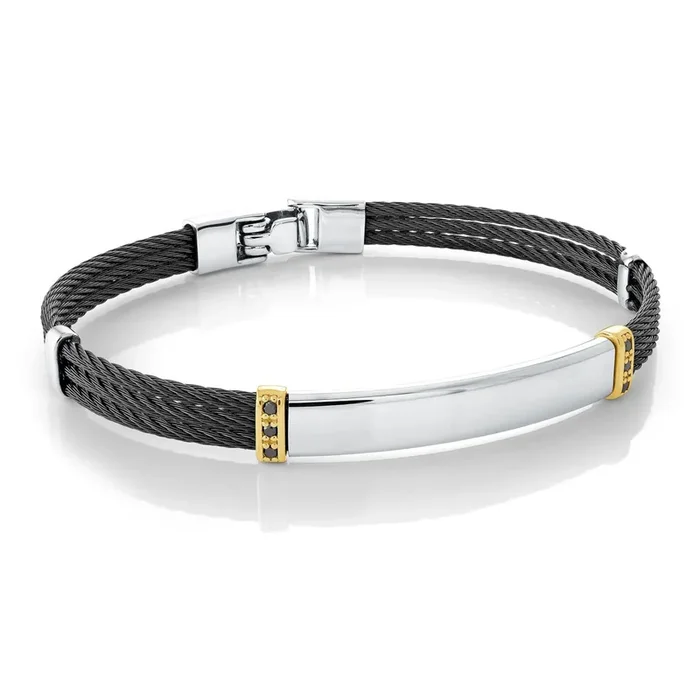 Italgem Men’s 8.27″ IP Steel Black Diamond Bracelet