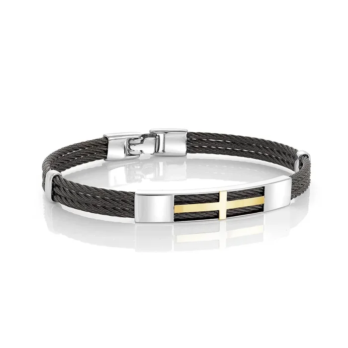 Italgem Men’s 8.27″ IP Steel Gold Cross Bracelet