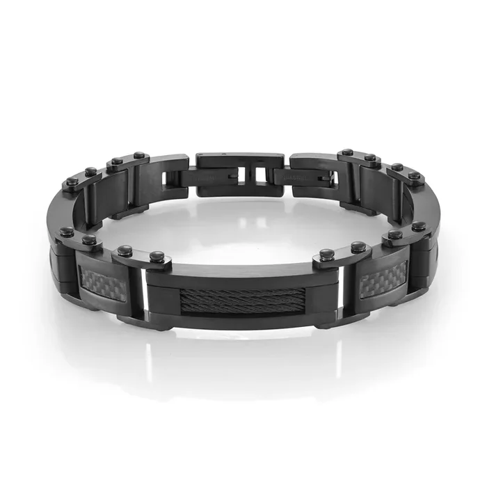 Italgem Men’s 8.5″ IP Steel Carbon Fiber Cable Bracelet
