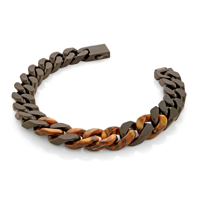 Italgem Men’s 8.5″ IP Steel Tiger’s Eye Curb Link Bracelet