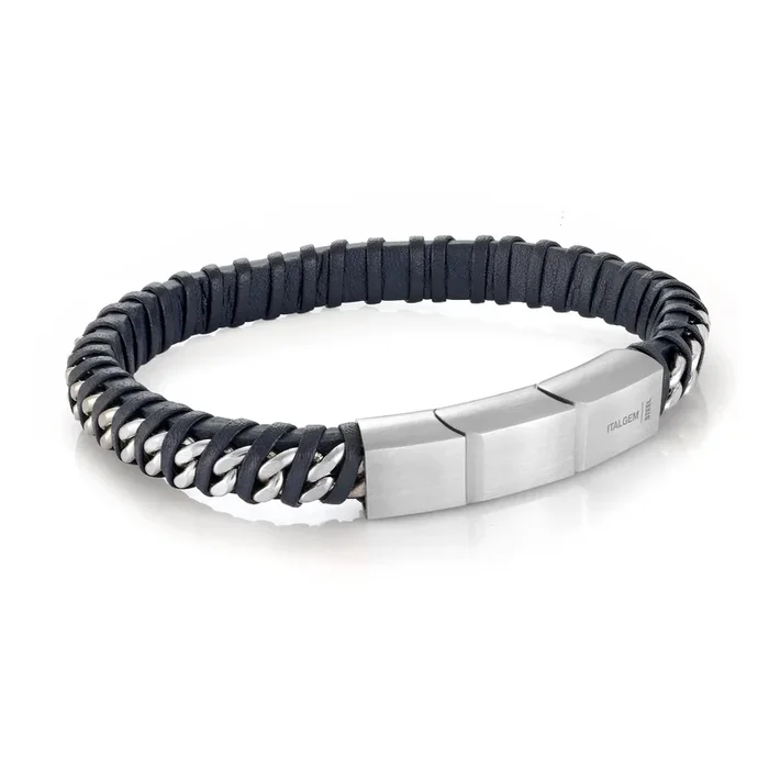 Italgem Men’s 8.5″ Steel Blue Leather Bracelet