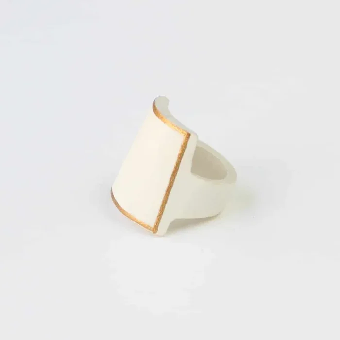 Ivory Wooden Ring with Gold Trim