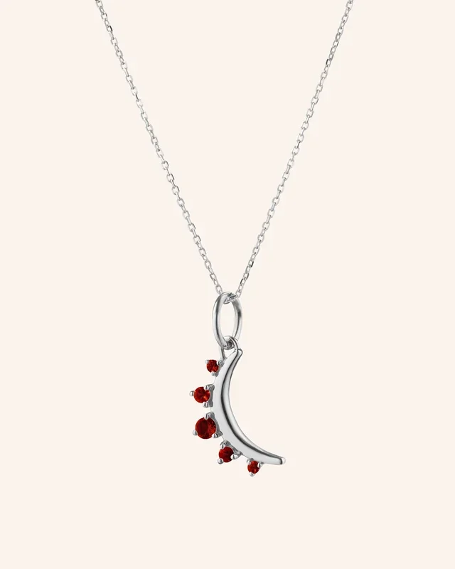 January Garnet “Moon” Sterling Silver Birthstone Necklace