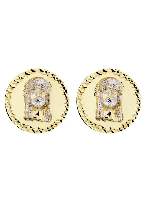 Jesus 10K Yellow Gold Studs | Appx. Diameter 0.75 Inches