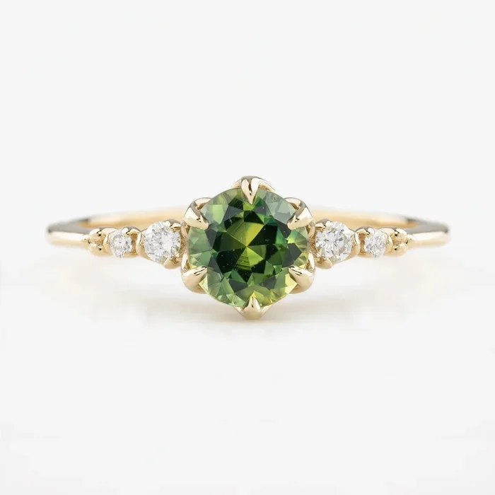 【即日配送】エステルフルールリング ・1.04ct・加熱モンタナ産グリーンサファイア・K14YG