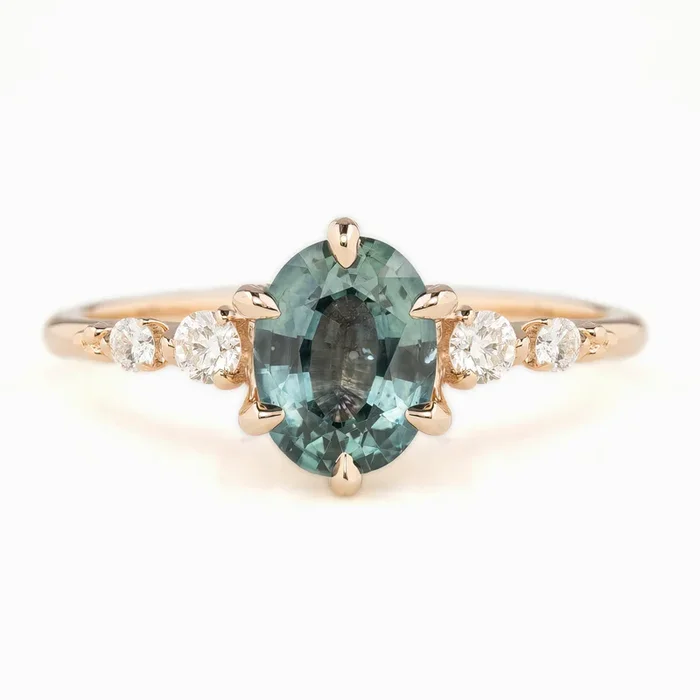 【即日配送】エステルフルールリング ・1.41ct・加熱モンタナ産ブルーグリーンサファイア・K14RG