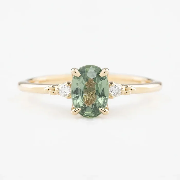 【即日配送】エステルリング ・0.9ct・非加熱ライトグリーンサファイア・K14YG