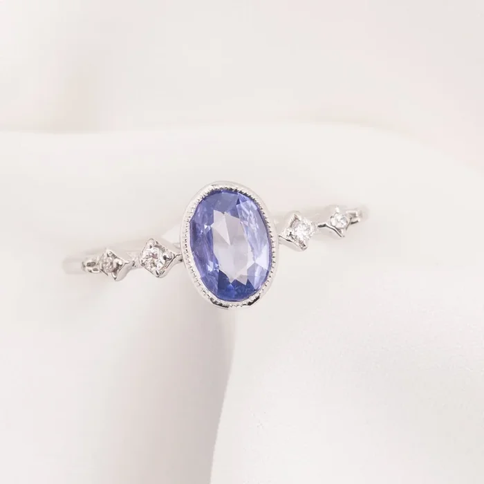 【即日配送】セレステリング ・0.76ct・非加熱マダガスカル産ライトブルーサファイア・K14WG