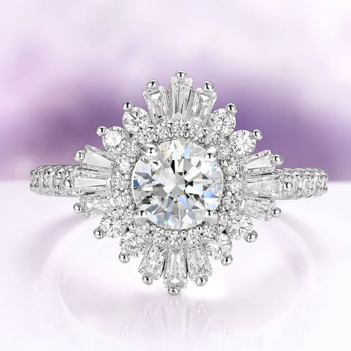 Joelle Art Deco Simulated Diamond Engagement Ring in Sterling Silver
