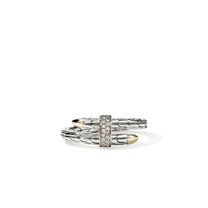 John Hardy Diamond Spear Ring in Sterling Silver and 14kt Yellow Gold (1/10ct tw)