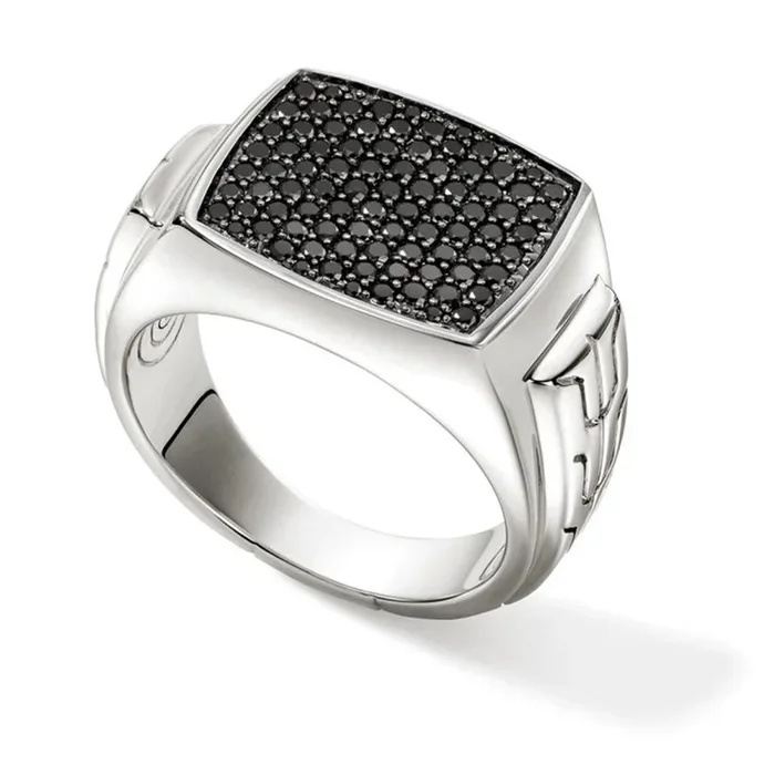 John Hardy Id Silver Signet Ring With Treated Black Sapphire