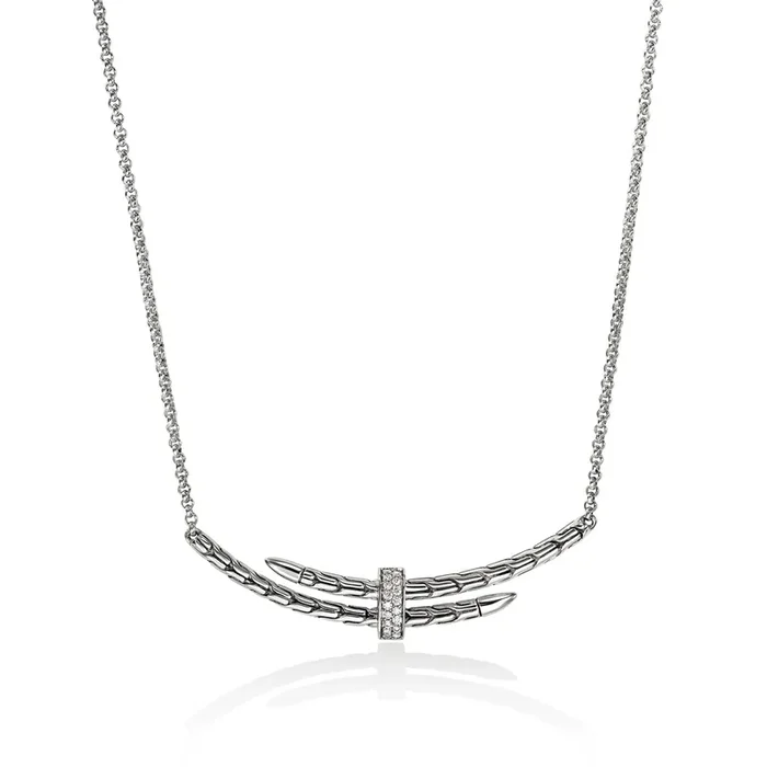 John Hardy Spear Diamond Pave Station Necklace in Sterling Silver (1/10ct tw)