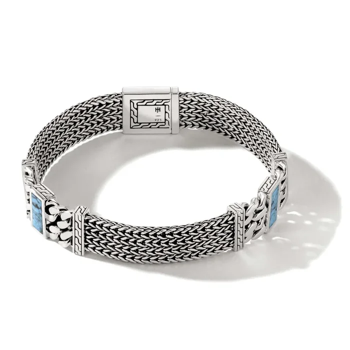 John Hardy SS Bracelet Treated Turq w/ Black Matrix 12mm 7.75″