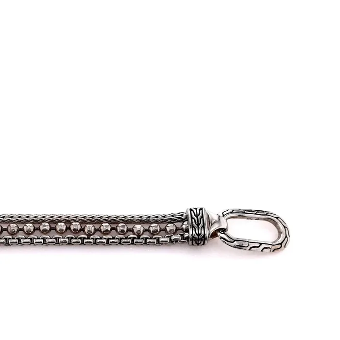 John Hardy Sterling Silver Classic Amulet Connector 3 Row Chain Bracelet – Medium