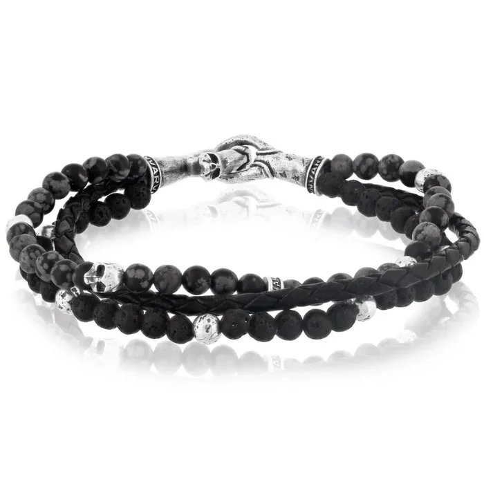 JOHN VARVATOS Triple Strand Bead & Leather Bracelet