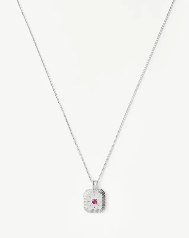 July Birthstone Pendant Necklace | Glass Filled Ruby/July