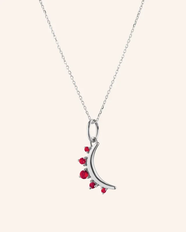 July Ruby “Moon” Sterling Silver Birthstone Necklace