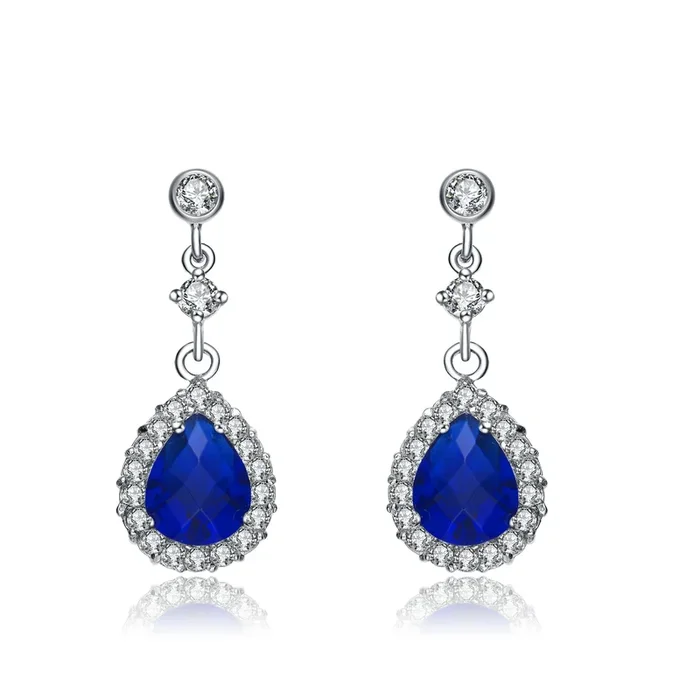 Justine Deep Blue Oval Solitaire with Halo Earrings