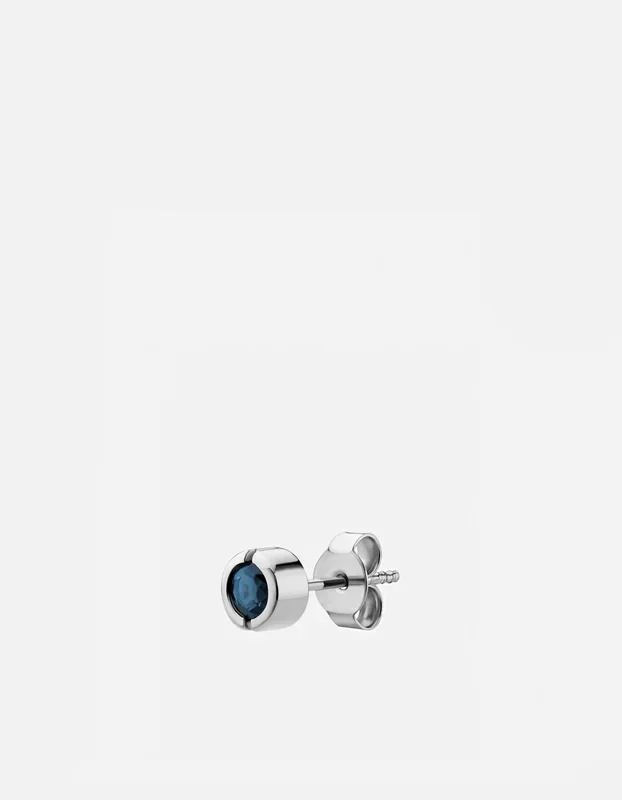 Kali Stud Earring, 14k White Gold/Blue Sapphire