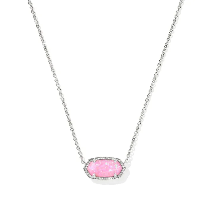 Kendra Scott Elisa Short Pendant Necklace in Silver Carnation Kyocera Opal