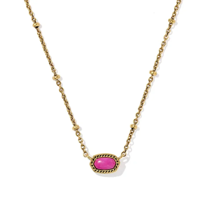 Kendra Scott Mini Elisa Satellite Short Pendant Necklace – Vintage Gold Dark Fuchsia Variegated Magnesite
