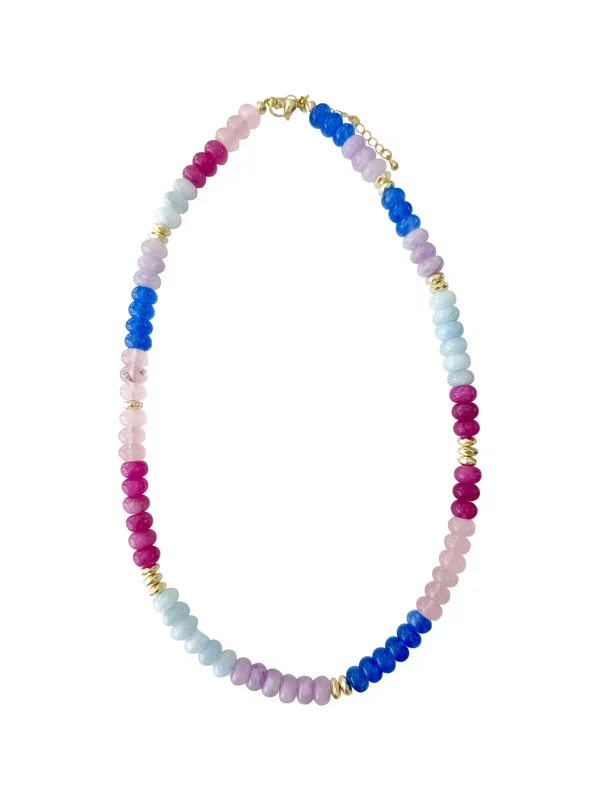 Kerry Pink Blue Beaded Necklace