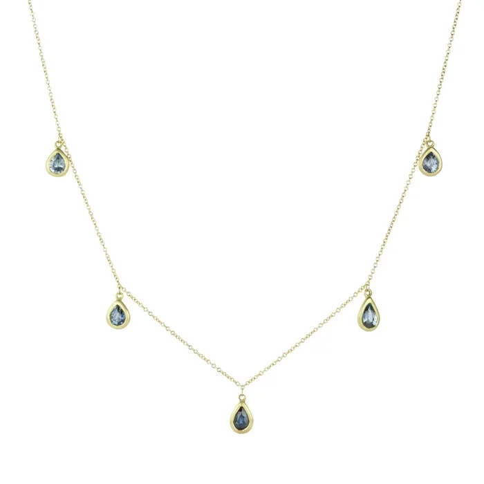 Kima Necklace with Pear Shaped Blue Sapphire Drops
