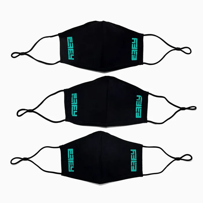 Knitted Face Mask – Adult 3 Pack – Black with Teal Logo