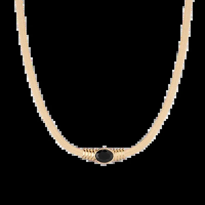 Lab Grown Black Sapphire Art Deco Herringbone Necklace